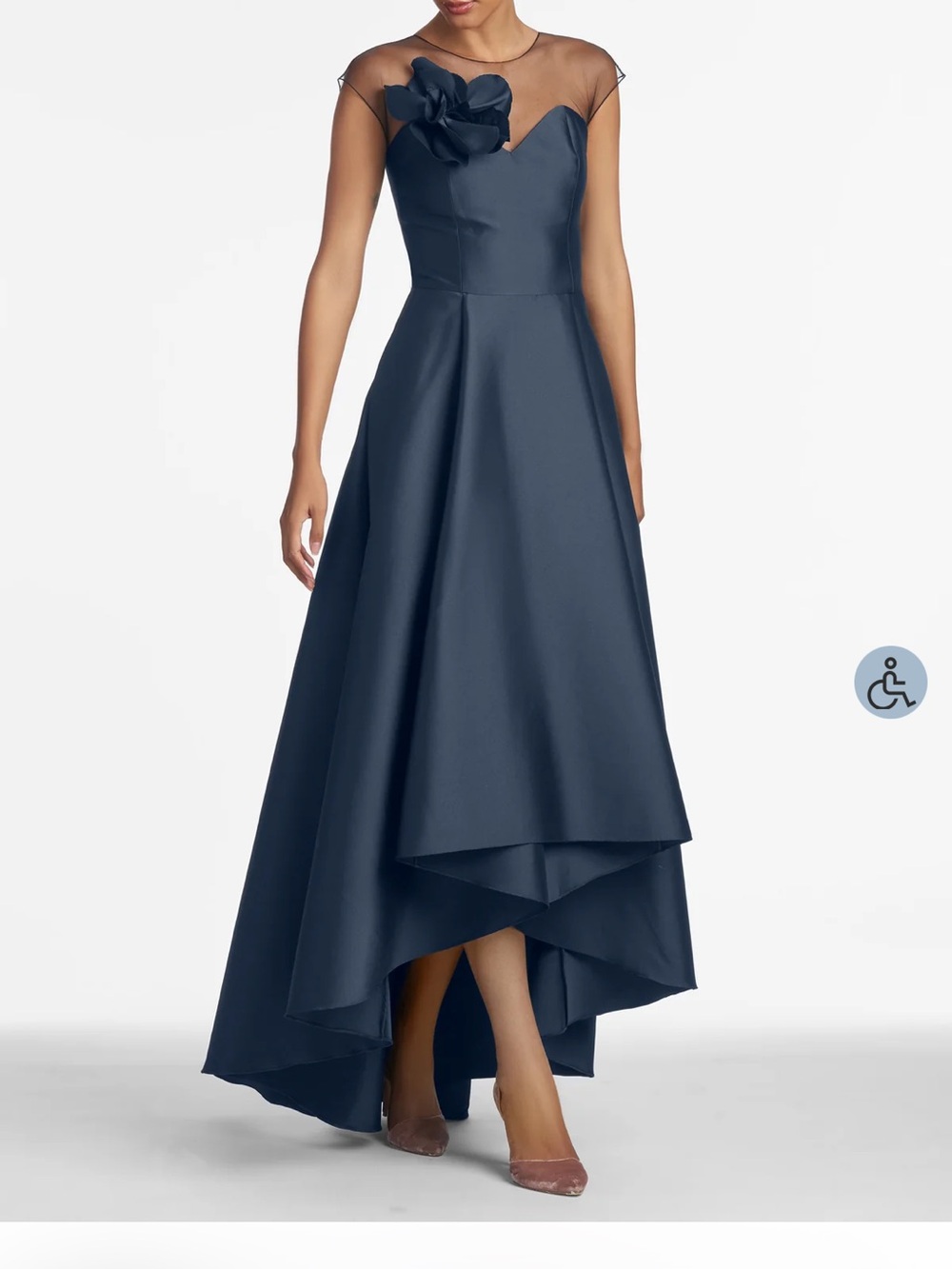 Sachin + Babi Navy Mother of the Bride Dress with Floral Applique